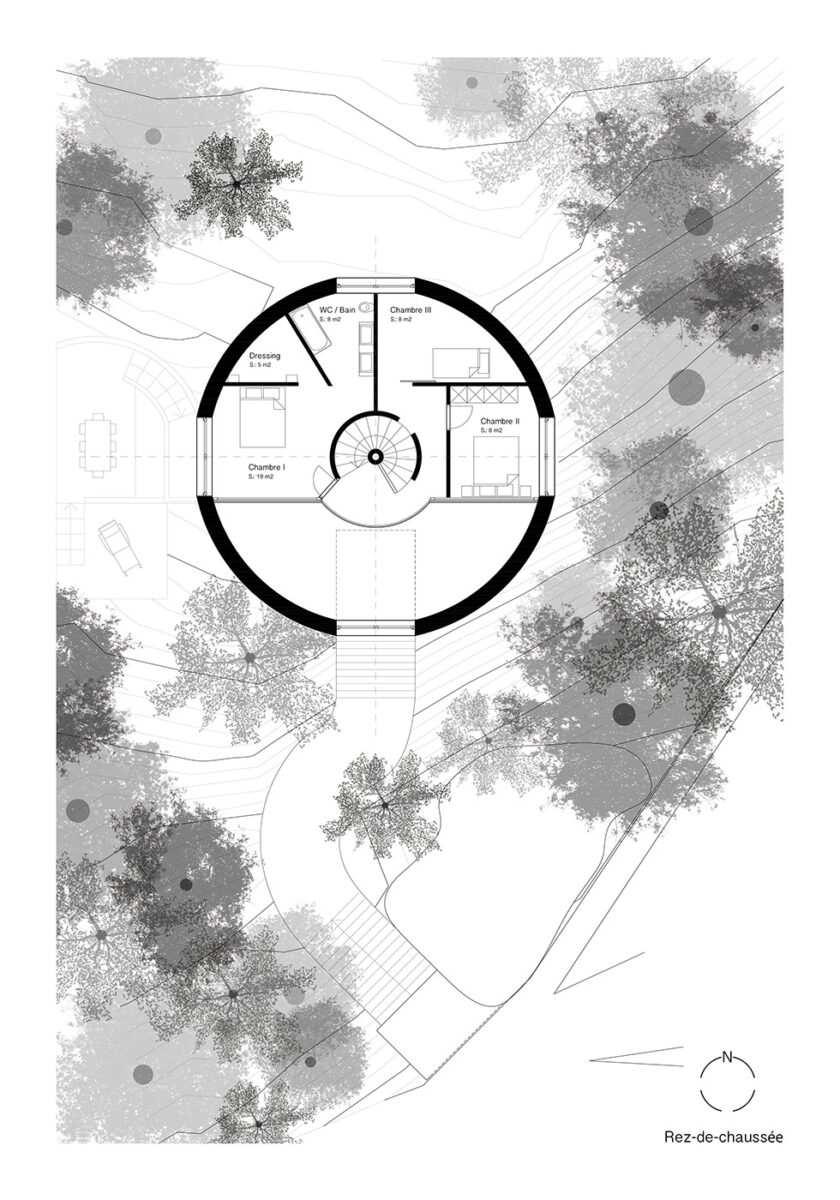 Le plus grand tronc de la forêt – Création d’une villa ronde au milieu des arbres, La Chaux-de-Fonds